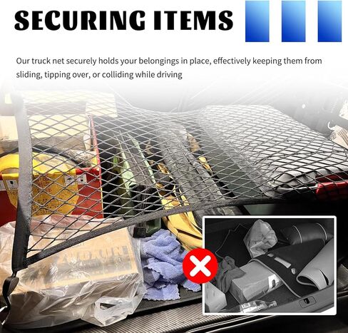 Highly Elastic Cargo Nets for SUV with 4 Hooks,32"x24" Stretch to 63"x47" Truck Cargo Net as Trunk Organizer,Heavy-Duty Truck Bed Cargoes Net for Secure Load Retention in Kuwait