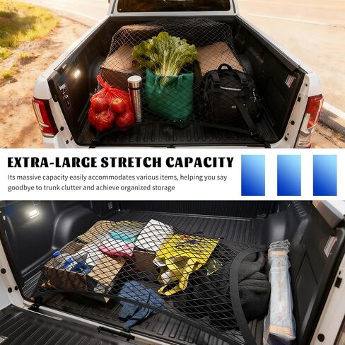 Highly Elastic Cargo Nets for SUV with 4 Hooks,32"x24" Stretch to 63"x47" Truck Cargo Net as Trunk Organizer,Heavy-Duty Truck Bed Cargoes Net for Secure Load Retention in Kuwait