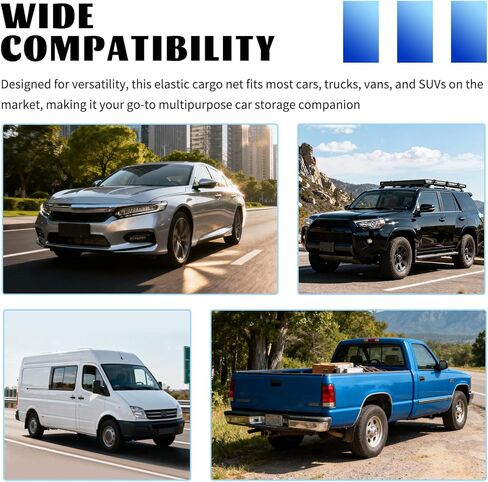 Highly Elastic Cargo Nets for SUV with 4 Hooks,32"x24" Stretch to 63"x47" Truck Cargo Net as Trunk Organizer,Heavy-Duty Truck Bed Cargoes Net for Secure Load Retention in Kuwait