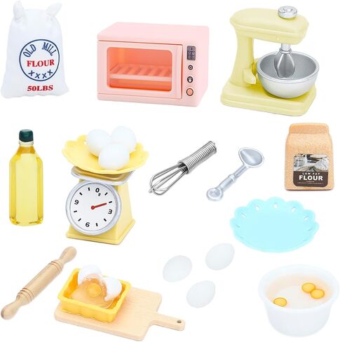 26 قطعة من إكسسوارات بيت الدمى المصغرة من ONEST أشياء صغيرة مع خلاط حامل ومقياس مطبخ ودحرجة الدقيق وغيرها لألعاب مطبخ بيت الدمى in Kuwait