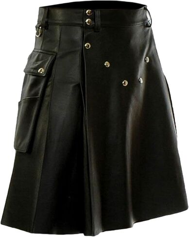 Leather Utility Kilts for Men Plus Size Traditional Kilts High Waist Vintage Pleated Skirts with Cargo Pockets in Saudi Arabia