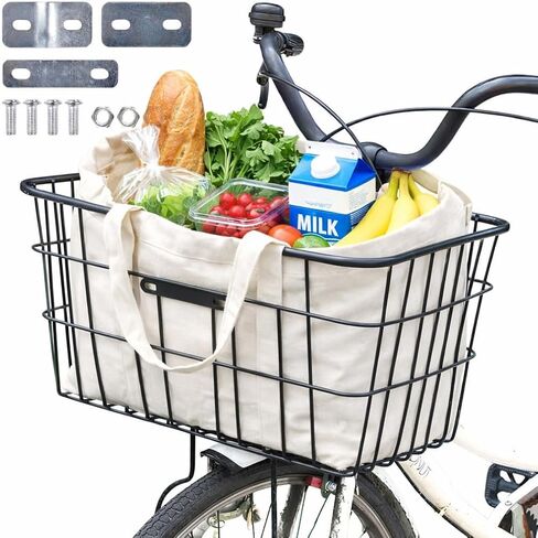 Bicycle Basket for Adult Bikes Dogs, Extra Wide 20 inch Front Handlebar Wide Metal Heavy Duty 10 inch Deep Larage Capacity Fixed Base Black in Kuwait