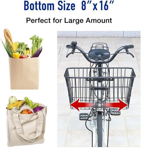 Bicycle Basket for Adult Bikes Dogs, Extra Wide 20 inch Front Handlebar Wide Metal Heavy Duty 10 inch Deep Larage Capacity Fixed Base Black in Kuwait