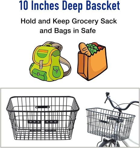 Bicycle Basket for Adult Bikes Dogs, Extra Wide 20 inch Front Handlebar Wide Metal Heavy Duty 10 inch Deep Larage Capacity Fixed Base Black in Kuwait