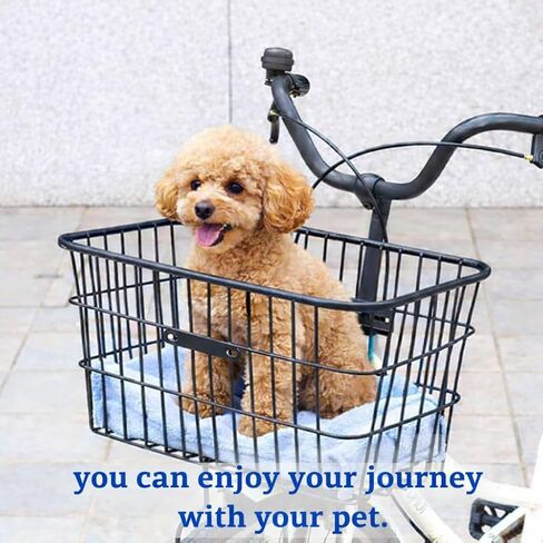 Bicycle Basket for Adult Bikes Dogs, Extra Wide 20 inch Front Handlebar Wide Metal Heavy Duty 10 inch Deep Larage Capacity Fixed Base Black in Kuwait