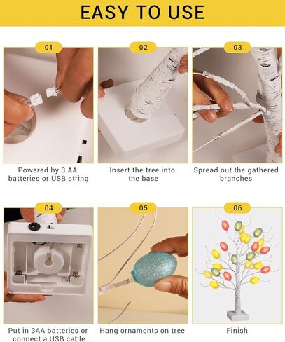 [مؤقت] أشجار عيد الفصح مقاس 60.96 سم مع أضواء، عبوتان من شجرة البتولا البيضاء مع 36 قطعة من زينة البيض، USB أو بطاريات تعمل بمؤقت، شجرة البتولا الاصطناعية لحفلات تزيين عيد الفصح in Kuwait