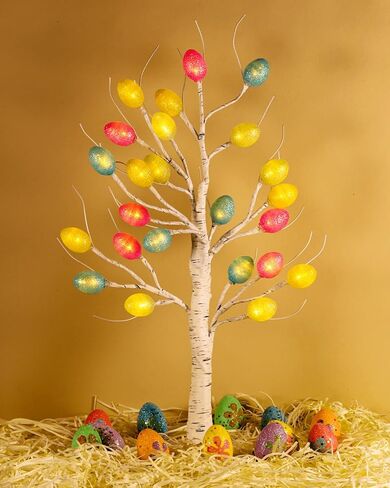 [مؤقت] أشجار عيد الفصح مقاس 60.96 سم مع أضواء، عبوتان من شجرة البتولا البيضاء مع 36 قطعة من زينة البيض، USB أو بطاريات تعمل بمؤقت، شجرة البتولا الاصطناعية لحفلات تزيين عيد الفصح in Kuwait
