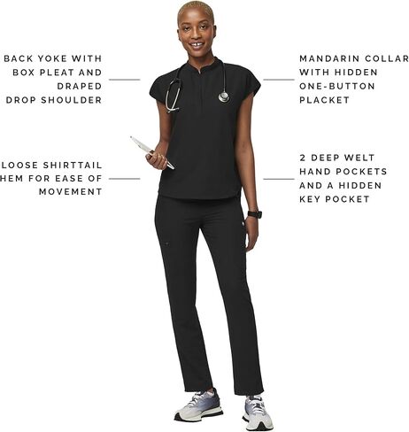 FIGS Rafaela Oversized Scrub Top for Women — Black, M in Kuwait