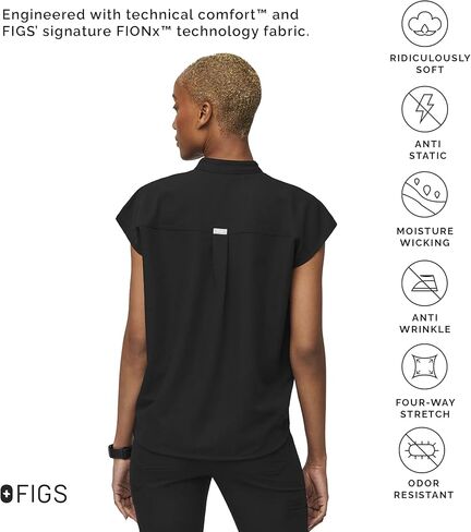 FIGS Rafaela Oversized Scrub Top for Women — Black, M in Kuwait