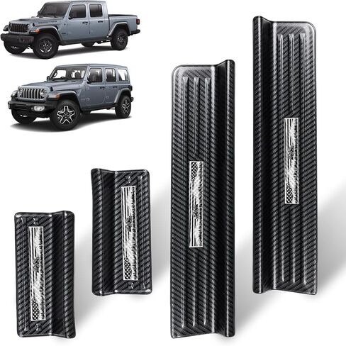واقيات عتبة الباب من HOCHO تناسب 2018-2025 Jeep Wrangler JL و2020-2025 Jeep Gladiator Accessories، 304 من الفولاذ المقاوم للصدأ من ألياف الكربون وواقي عتبة الباب بتغطية كاملة in Kuwait