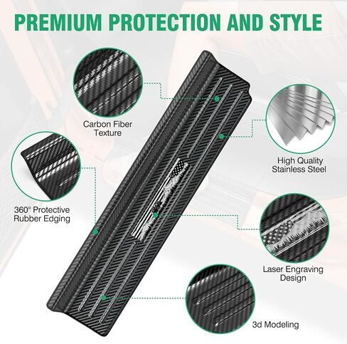 واقيات عتبة الباب من HOCHO تناسب 2018-2025 Jeep Wrangler JL و2020-2025 Jeep Gladiator Accessories، 304 من الفولاذ المقاوم للصدأ من ألياف الكربون وواقي عتبة الباب بتغطية كاملة in Kuwait