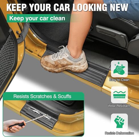 واقيات عتبة الباب من HOCHO تناسب 2018-2025 Jeep Wrangler JL و2020-2025 Jeep Gladiator Accessories، 304 من الفولاذ المقاوم للصدأ من ألياف الكربون وواقي عتبة الباب بتغطية كاملة in Kuwait