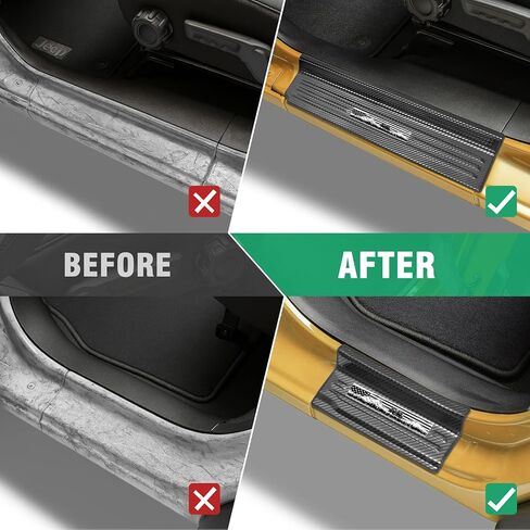 واقيات عتبة الباب من HOCHO تناسب 2018-2025 Jeep Wrangler JL و2020-2025 Jeep Gladiator Accessories، 304 من الفولاذ المقاوم للصدأ من ألياف الكربون وواقي عتبة الباب بتغطية كاملة in Kuwait