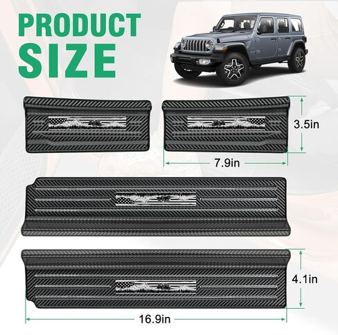 واقيات عتبة الباب من HOCHO تناسب 2018-2025 Jeep Wrangler JL و2020-2025 Jeep Gladiator Accessories، 304 من الفولاذ المقاوم للصدأ من ألياف الكربون وواقي عتبة الباب بتغطية كاملة in Kuwait