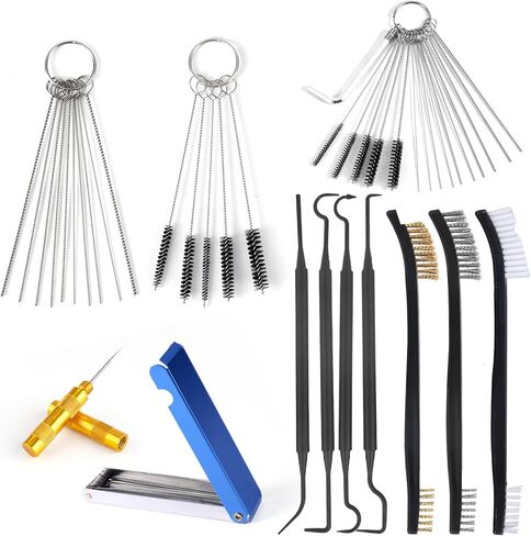 Carburetor Cleaning Kit, 3 Double Head Brushes 32 Needles 10 Nylon Brushes 4 Hooks 1 Scraper 1 Wrench Carbons Dirt Jet Cleaner for Motorcycle Airbrush Throttle Body Torch Tip Carb Chainsaw in Saudi Arabia