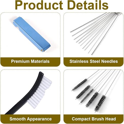 Carburetor Cleaning Kit, 3 Double Head Brushes 32 Needles 10 Nylon Brushes 4 Hooks 1 Scraper 1 Wrench Carbons Dirt Jet Cleaner for Motorcycle Airbrush Throttle Body Torch Tip Carb Chainsaw in Saudi Arabia