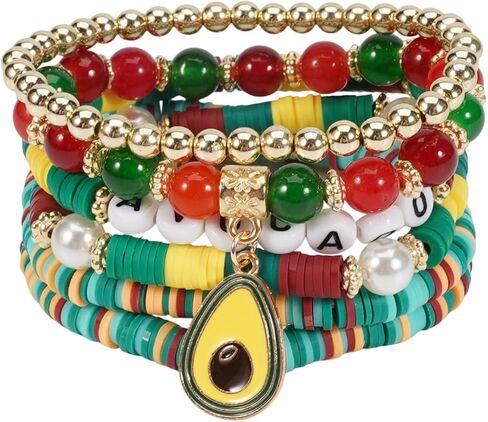 Pingyongchang Boho Fruit Polymer Clay Stretch Bracelets Cute Colorful Heishi Surfer Clay Bead Pineapple Mango Cherry Banana Friendship Bracelet Summer Beach Jewelry for Women in Saudi Arabia