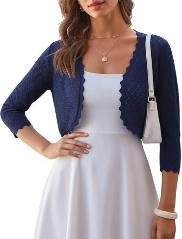GRACE KARIN Womens 2026 Bolero Shrug 3/4 Sleeve Crochet Cropped Cardigan Open Front Knit Shrugs for Dresses in Saudi Arabia