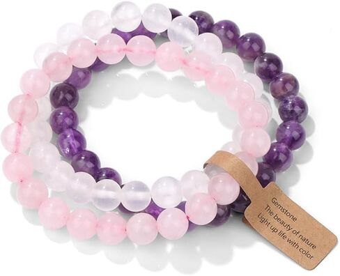 Natural Gemstone Beaded Bracelet for Women - Tigers Eye & Crystal Healing Stones Chakra Stretch Bracelet, Trendy Boho Stackable Anxiety Relief Protection Jewelry for Daily/Travel/Meditation in Saudi Arabia
