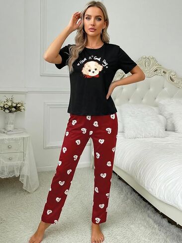 Pajama Set for Women, 2 Piece Lounge Set Short Sleeve Tops and Shorts, Matching Pajamas Dog Soft Graphic Sleepwear in Saudi Arabia
