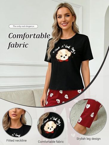 Pajama Set for Women, 2 Piece Lounge Set Short Sleeve Tops and Shorts, Matching Pajamas Dog Soft Graphic Sleepwear in Saudi Arabia
