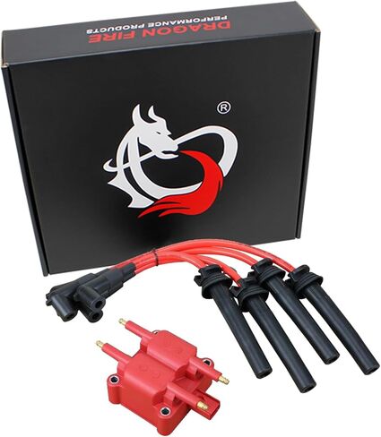 DRAGON FIRE PERFORMANCE Ignition Coil & 10mm Spark Plug Wires - Fits 1995-2010 Neon, PT Cruiser, Stratus, Sebring, Liberty, Voyager, Viper 2.0L/2.4L I4 & 8.0L/8.3L V10 | OEM Plug & Play Kit-1655 in Saudi Arabia