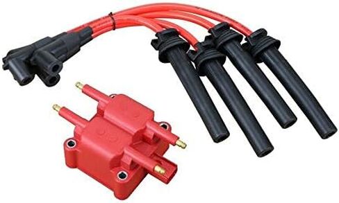 DRAGON FIRE PERFORMANCE Ignition Coil & 10mm Spark Plug Wires - Fits 1995-2010 Neon, PT Cruiser, Stratus, Sebring, Liberty, Voyager, Viper 2.0L/2.4L I4 & 8.0L/8.3L V10 | OEM Plug & Play Kit-1655 in Saudi Arabia