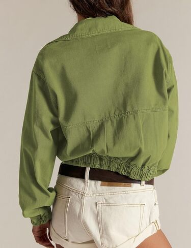 Women's Cropped Jacket Lightweight Bomber Style with Zip Front Pockets Long Sleeve Spring Fall Casual Wear in Saudi Arabia