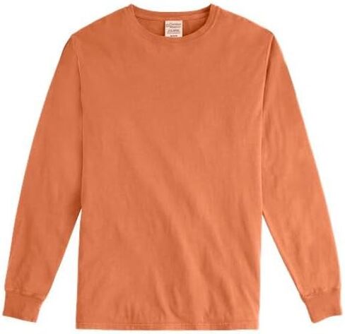 Hanes ComfortWash Men's Long Sleeve T-Shirt – 100% Ring-Spun Cotton, Garment-Dyed, Vintage Washed Softness, Ribbed Cuffs & Collar, Durable Double-Stitch, Casual Style, GDH200, Large, Horizon Orange in Saudi Arabia
