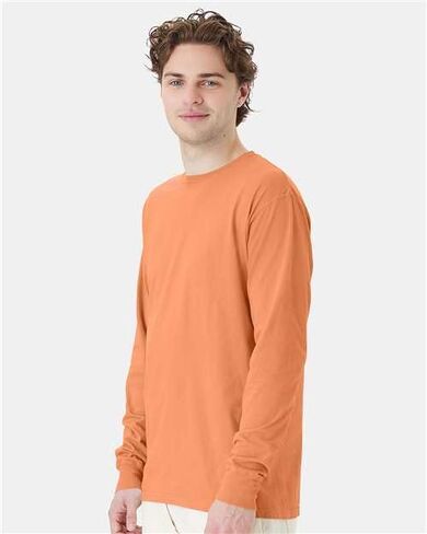 Hanes ComfortWash Men's Long Sleeve T-Shirt – 100% Ring-Spun Cotton, Garment-Dyed, Vintage Washed Softness, Ribbed Cuffs & Collar, Durable Double-Stitch, Casual Style, GDH200, Large, Horizon Orange in Saudi Arabia