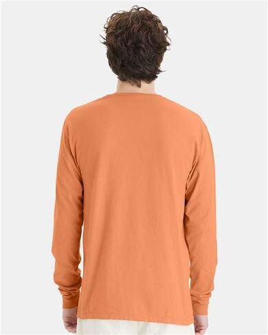 Hanes ComfortWash Men's Long Sleeve T-Shirt – 100% Ring-Spun Cotton, Garment-Dyed, Vintage Washed Softness, Ribbed Cuffs & Collar, Durable Double-Stitch, Casual Style, GDH200, Large, Horizon Orange in Saudi Arabia