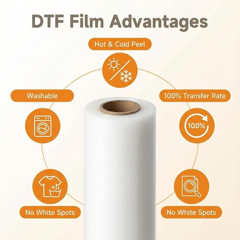 HUAYUDIE DTF Transfer Film Roll 13" x 328ft, Double Sided Matte PreTreat PET Heat Transfer Paper, Cold and Hot Peel, Direct to Film for T-Shirts Textile (13" x 328ft Matte) in Saudi Arabia