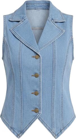 Ladyful Women's Denim Vest Tops Lapel Collar Button Down Sleeveless Jean Vest Waistcoat Blazer in Saudi Arabia