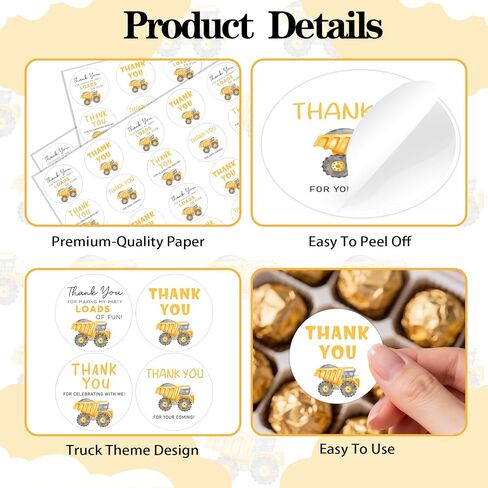 120PCS Construction Truck Thank You Stickers Dump Truck Engineering Vehicles Gifts Stickers for Construction Truck Theme Birthday Baby Shower Party Favors Supplies Envelope Seals & Goodie Bags in Kuwait