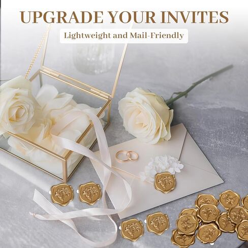 50Pcs Lily Wax Seal Stickers, Self-Adhesive Wedding Invitation Envelope Seal Stickers, Perfect for Invitation, Christmas, Gift Wrapping, Scrapbooking (Gold) in Saudi Arabia