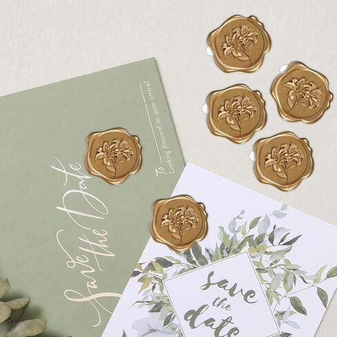 50Pcs Lily Wax Seal Stickers, Self-Adhesive Wedding Invitation Envelope Seal Stickers, Perfect for Invitation, Christmas, Gift Wrapping, Scrapbooking (Gold) in Saudi Arabia