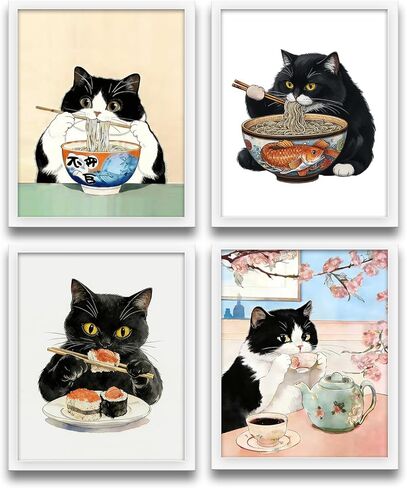 XUNLURY Trendy Retro Cat Wall Art Prints Unframed Set of 4, Funny Fashion Pink Sunglasses Cat Kitten Artwork Wall Pictures for Girls Room Dorm Apartment Home, 8x10 in Saudi Arabia