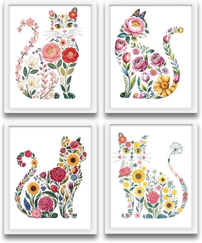 XUNLURY Trendy Retro Cat Wall Art Prints Unframed Set of 4, Funny Fashion Pink Sunglasses Cat Kitten Artwork Wall Pictures for Girls Room Dorm Apartment Home, 8x10 in Saudi Arabia