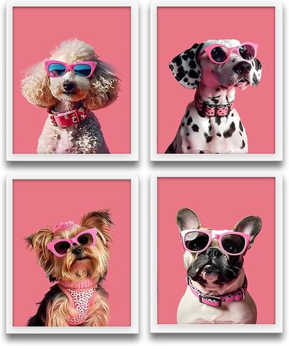 XUNLURY Trendy Retro Cat Wall Art Prints Unframed Set of 4, Funny Fashion Pink Sunglasses Cat Kitten Artwork Wall Pictures for Girls Room Dorm Apartment Home, 8x10 in Saudi Arabia