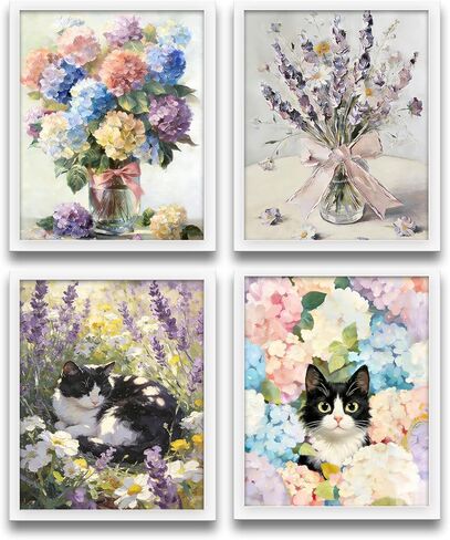 XUNLURY Trendy Retro Cat Wall Art Prints Unframed Set of 4, Funny Fashion Pink Sunglasses Cat Kitten Artwork Wall Pictures for Girls Room Dorm Apartment Home, 8x10 in Saudi Arabia