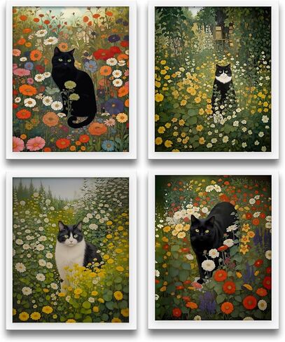XUNLURY Trendy Retro Cat Wall Art Prints Unframed Set of 4, Funny Fashion Pink Sunglasses Cat Kitten Artwork Wall Pictures for Girls Room Dorm Apartment Home, 8x10 in Saudi Arabia