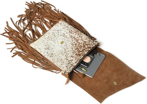 حقيبة كروس من الجلد الطبيعي مصنوعة يدويًا من أديان ويسترن باللون البني للنساء | محفظة مصنوعة يدوياً من الزهور مع حواف من جلد الغزال وحزام قابل للتعديل والفصل in Kuwait