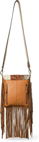 حقيبة كروس من الجلد الطبيعي مصنوعة يدويًا من أديان ويسترن باللون البني للنساء | محفظة مصنوعة يدوياً من الزهور مع حواف من جلد الغزال وحزام قابل للتعديل والفصل in Kuwait