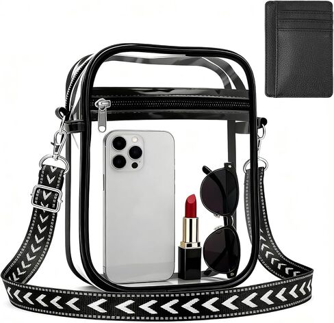 حقيبة كروس شفافة، حقيبة شفافة مقاومة للماء مع حزام كتف من قماش الجاكار قابل للتعديل ومحفظة جيب أمامية نحيفة in Kuwait