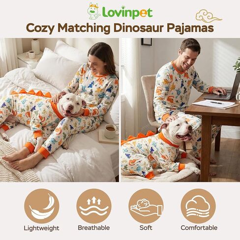 LovinPet Pajamas Set Long Sleeve Sleepwear for Women and Men, Soft Pull-On PJ Loungewear with Pockets, Matching Dog and Owner Pajamas, Dinosaur Print, Orange, 3XL in Saudi Arabia