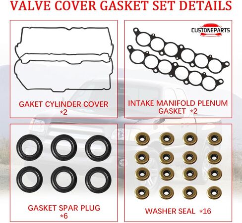 Valve Cover Gasket Set with Spark Plug Tube Seals FIT 1995-2004 Toyota Tacoma 4Runner Tundra T100 3.4L V6 5VZ-FE, NBR Rubber Replaces VS50422R VC203 (Excluding Semi-circular Plugs) - 1 Set in Kuwait