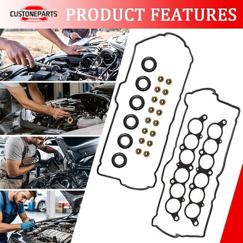 Valve Cover Gasket Set with Spark Plug Tube Seals FIT 1995-2004 Toyota Tacoma 4Runner Tundra T100 3.4L V6 5VZ-FE, NBR Rubber Replaces VS50422R VC203 (Excluding Semi-circular Plugs) - 1 Set in Kuwait