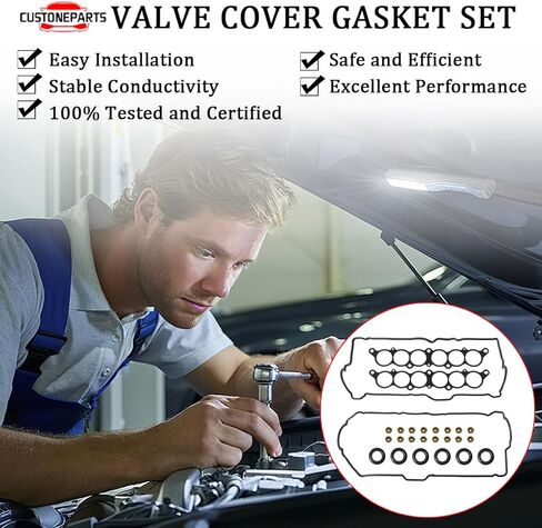 Valve Cover Gasket Set with Spark Plug Tube Seals FIT 1995-2004 Toyota Tacoma 4Runner Tundra T100 3.4L V6 5VZ-FE, NBR Rubber Replaces VS50422R VC203 (Excluding Semi-circular Plugs) - 1 Set in Kuwait