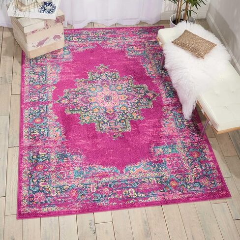 سجادة Nourison Home Passion Fuchsia مقاس 3'9" x 5'9" - سهلة التنظيف، غير قابلة للتساقط، غرفة النوم، غرفة المعيشة، غرفة الطعام، المطبخ (4' x 6') in Saudi Arabia