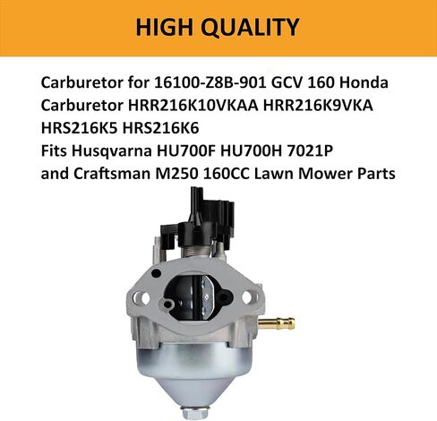 مكربن ​​متوافق مع 16100-Z8B-901 GCV 160 Honda Carburetor HRR216K10VKAA HRR216K9VKA HRS216K5 HRS216K6 يناسب Husqvarna HU700F HU700H 7021P وCraftsman M250 160CC أجزاء جزازة العشب in Kuwait